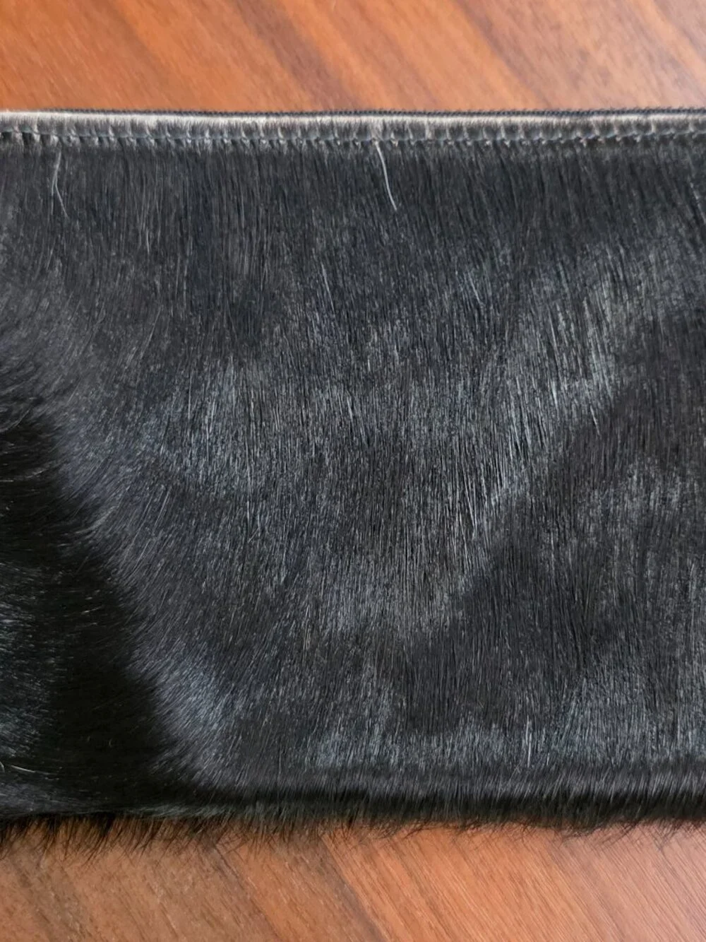 Black leather zipper clutch, 100% genuine hair-on cowhide handmade by Primecut